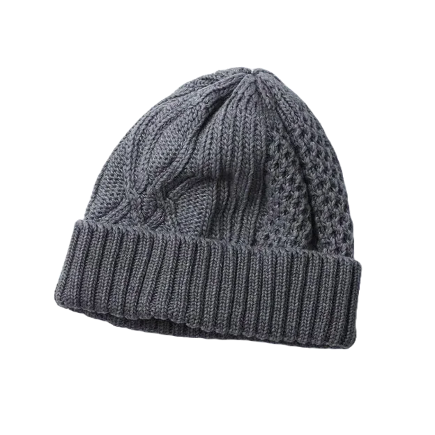 Aran Cable Indigo Watch Cap - Black Denim