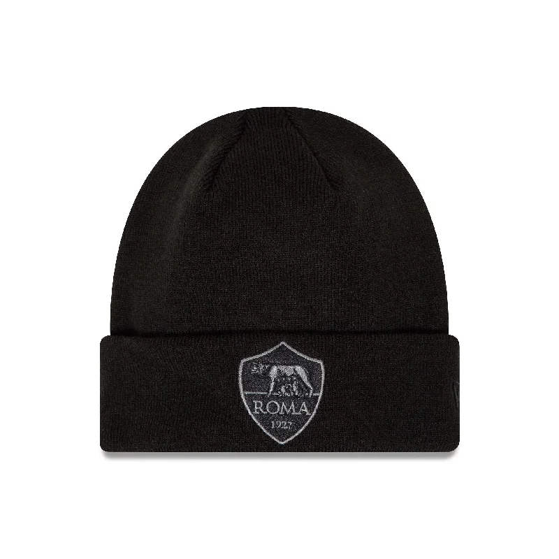 AS Roma Tonal Black Cuff Knit Beanie Hat