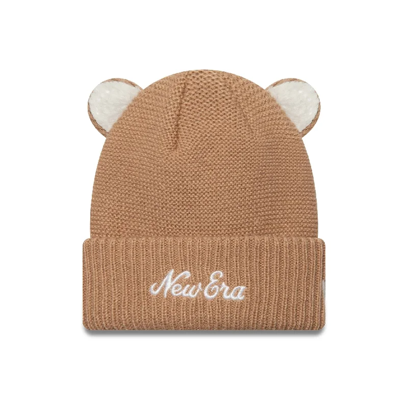 Child New Era Teddy Bear Ears Beige Cuff Knit Beanie Hat