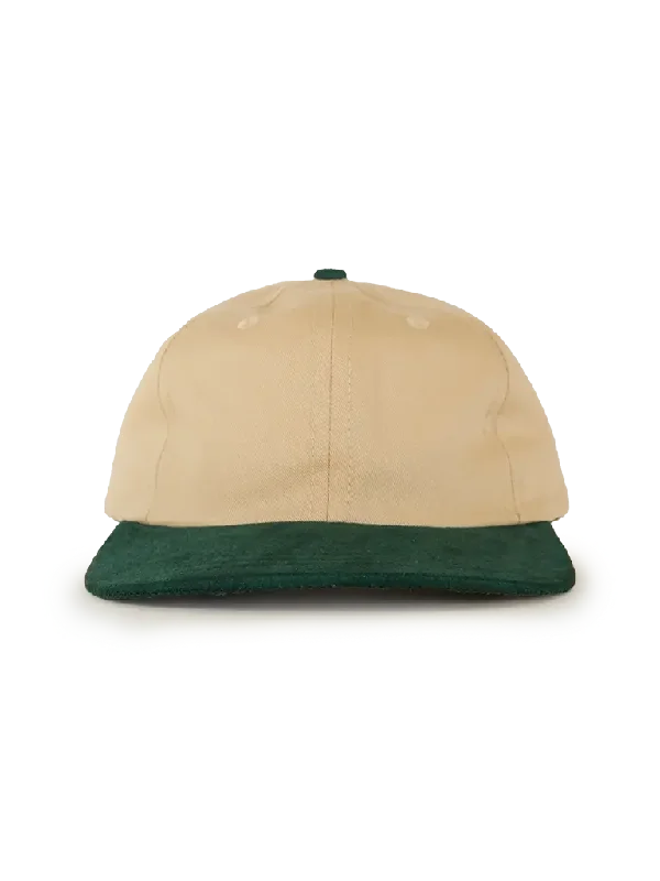 Cotton Twill Moleskin 6 Panel Hat- Natural w/ Green