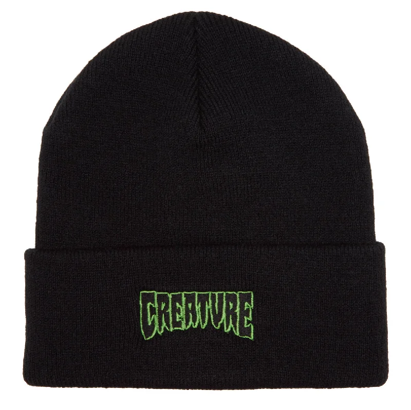 Creature Logo Outline Long Shoreman Beanie - Black