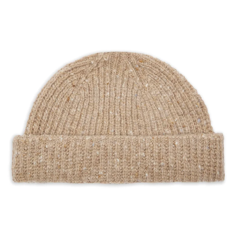 Donegal Wool Beanie Hat - Sand