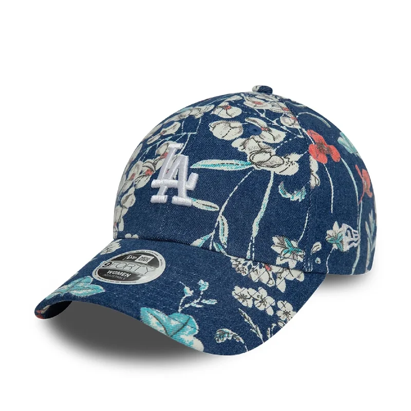 LA Dodgers Womens Denim Floral Dark Blue 9FORTY Adjustable Cap