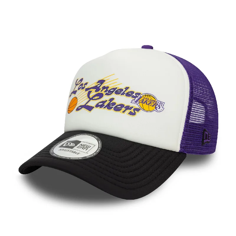 LA Lakers NBA Graphic Purple 9FORTY E-Frame Adjustable Trucker Cap