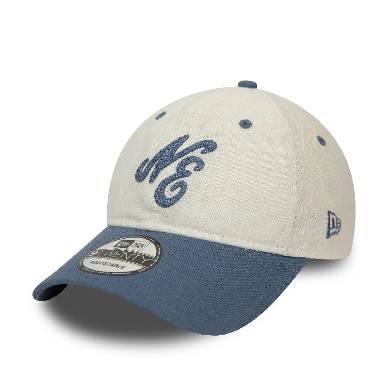 New Era Linen Script White and Blue 9TWENTY Adjustable Cap