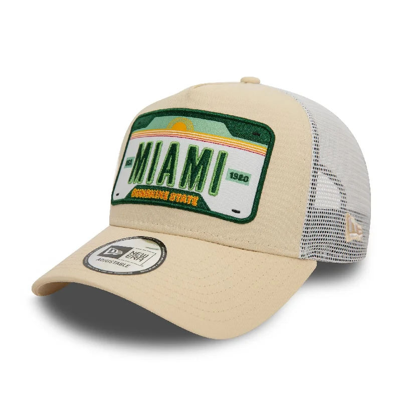 New Era Miami Patch Light Beige 9FORTY A-Frame Adjustable Trucker Cap