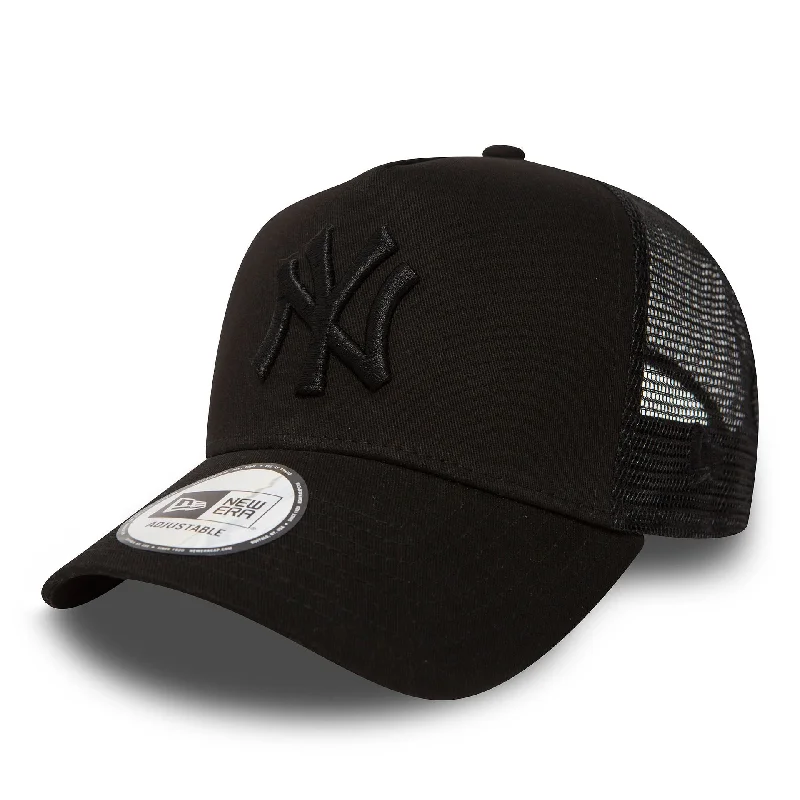 New York Yankees Clean Black On Black A-Frame Trucker Cap