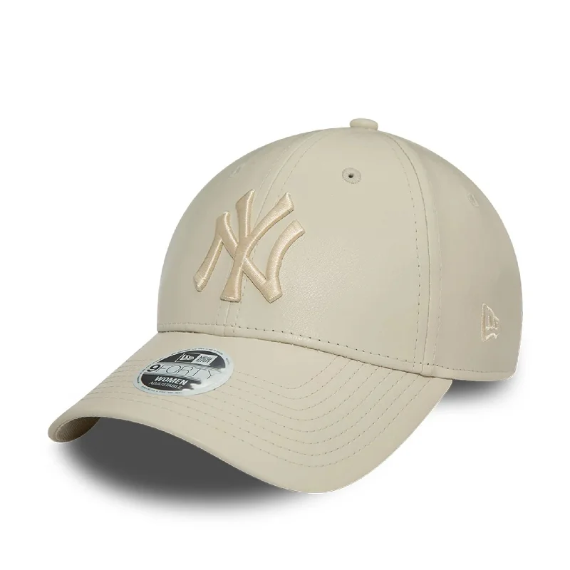 New York Yankees Faux Leather Womens Light Beige 9FORTY Adjustable Cap