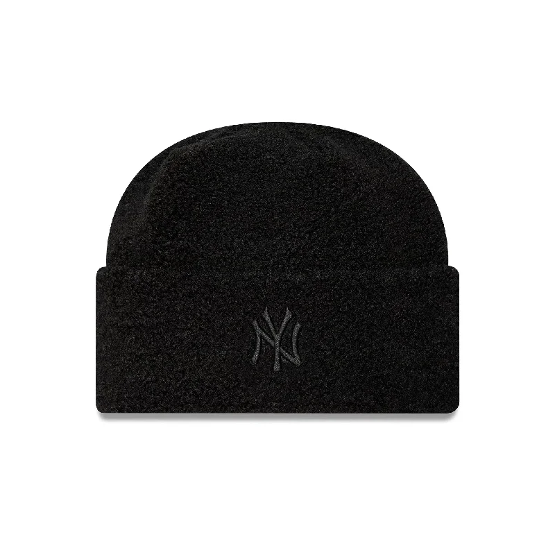 New York Yankees Womens Borg Black Cuff Knit Beanie Hat