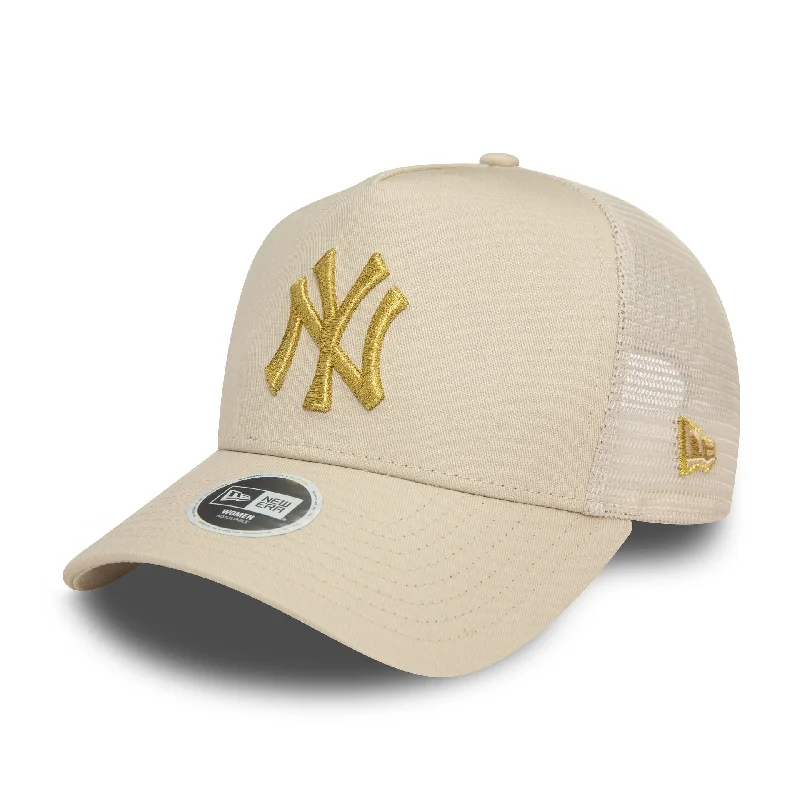 New York Yankees Womens Metallic Light Beige 9FORTY E-Frame Adjustable Trucker Cap