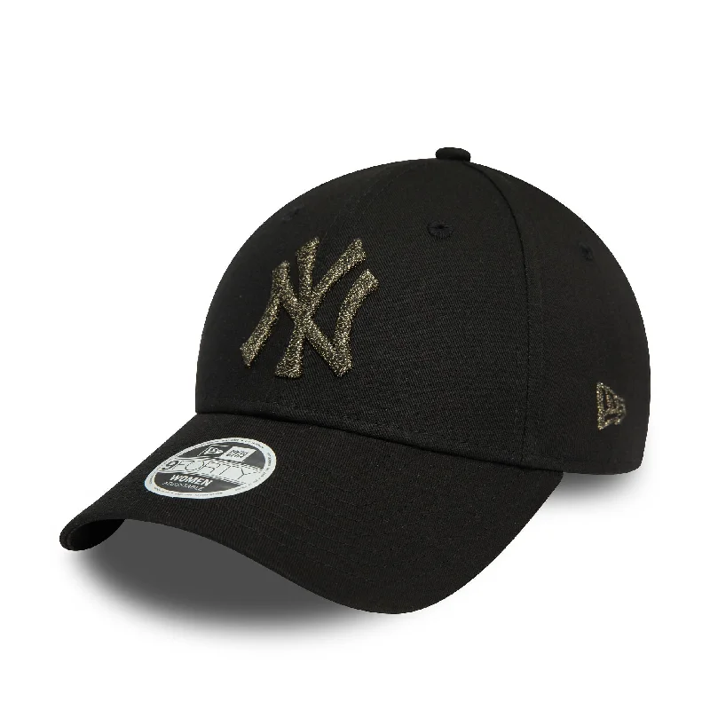 New York Yankees Womens Metallic Logo Black 9FORTY Adjustable Cap