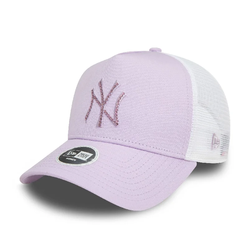 New York Yankees Womens MLB Rhinestone Lilac A-Frame Trucker Cap