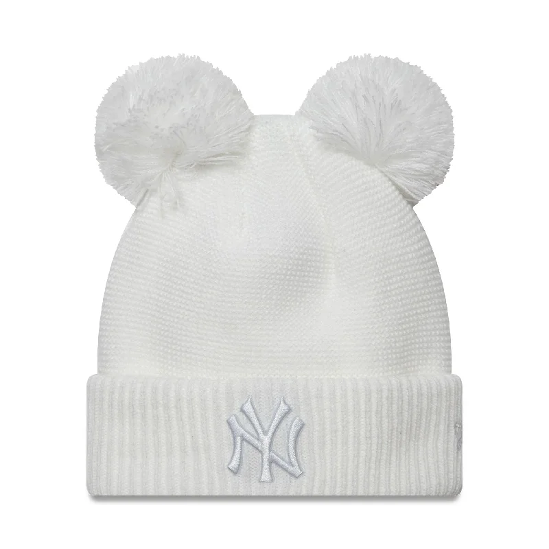 New York Yankees Womens White Double Pom Knit Beanie Hat