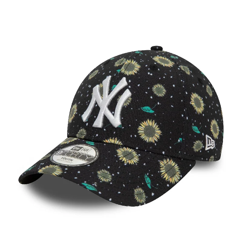 New York Yankees Youth Floral All Over Print Black 9FORTY Adjustable Cap