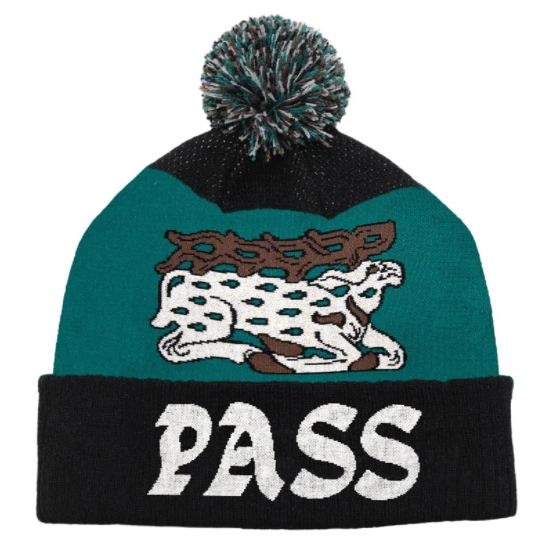 Passport Antler Pom Beanie - Black/Teal