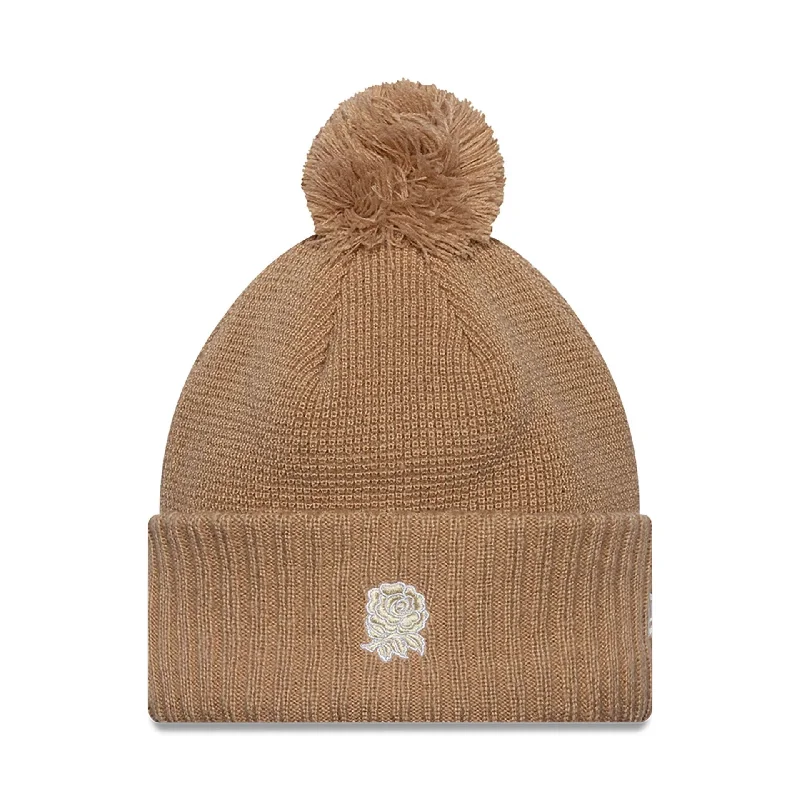 Rugby Football Union Womens Mohair Beige Cuff Knit Beanie Hat