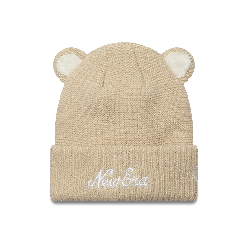 Toddler New Era Teddy Bear Ears Cream Cuff Knit Beanie Hat