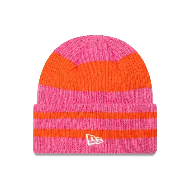 Womens New Era Stripe Pastel Pink Cuff Knit Beanie Hat