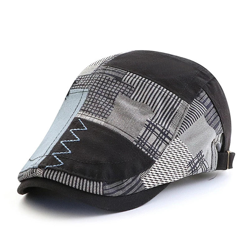 Patchwork Plaid Herringbone Flat Cap