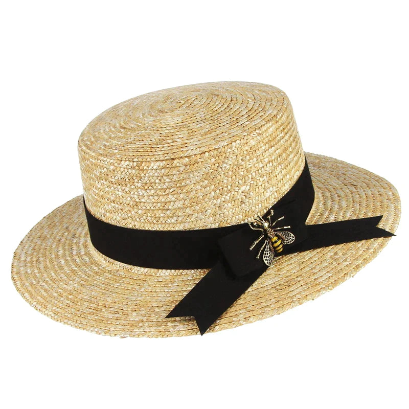 Panama Bow Flat-Top Straw Hat