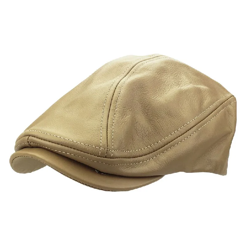 Creme Brun Læder Sixpence Flat Cap