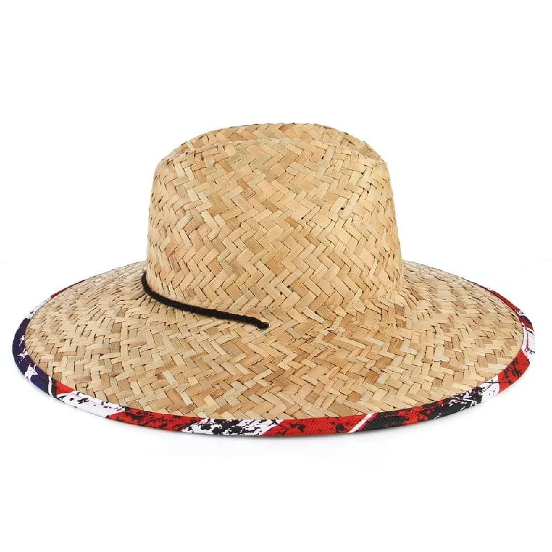 Gemvie Men Straw Lifeguard Fishing Hat Printed Under Brim Sun Protection Wide Brim Beach Surf Cap