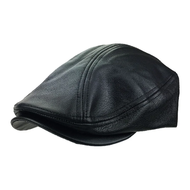 Sort Læder Sixpence Flat Cap