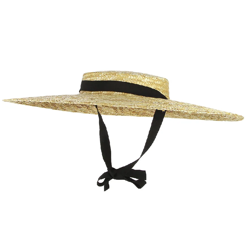 Gemvie Women Boater Hat Flat Summer Sunhat-UPF 50+, Elegant Style Beige