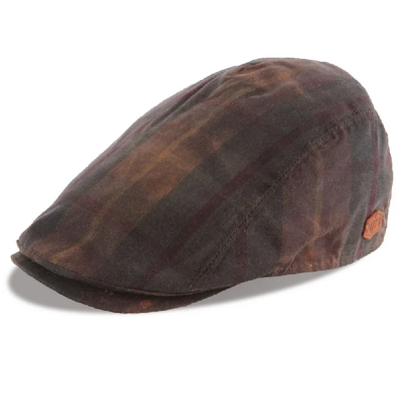 MJM BANG Wax Cotton Brown Check Flat Cap -  Vandtæt Sixpence