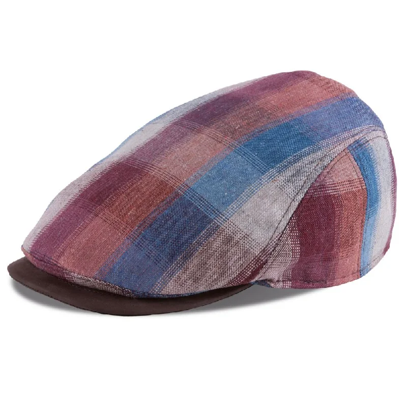 MJM Blue Line Mestre Bordeaux Check – Silk Flat Cap