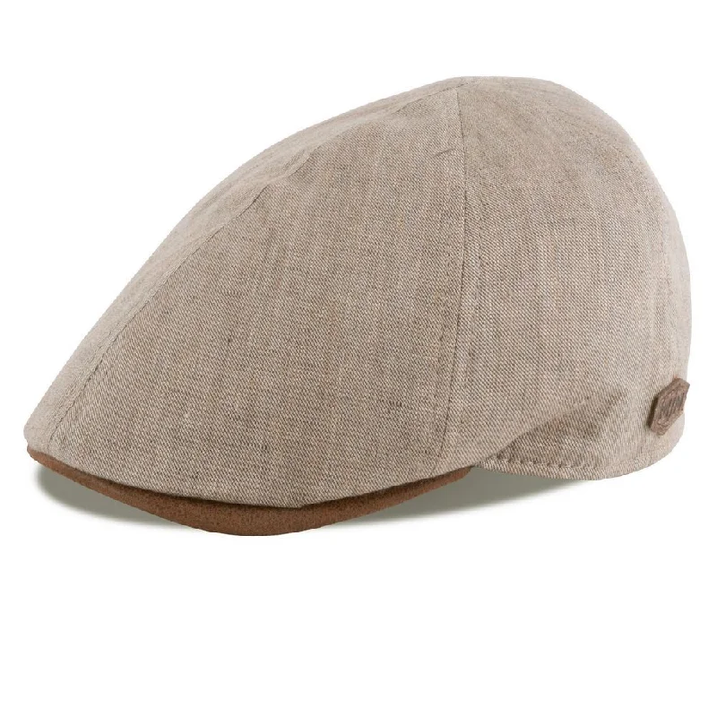 MJM Broker Sixpence - Beige Linen Flat Cap