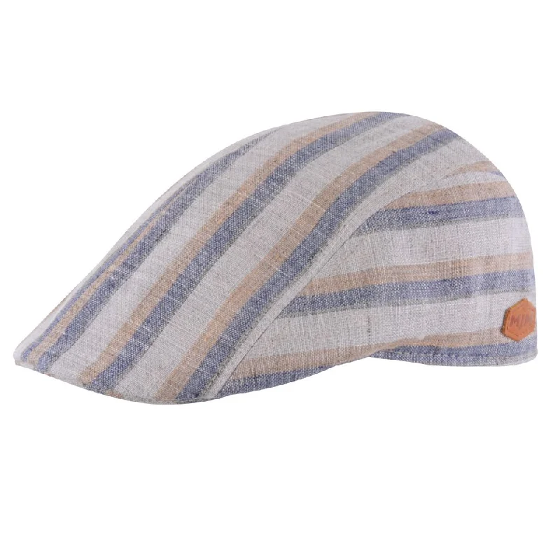 MJM Paperino Linen Mix Beige Stripe Flat Cap