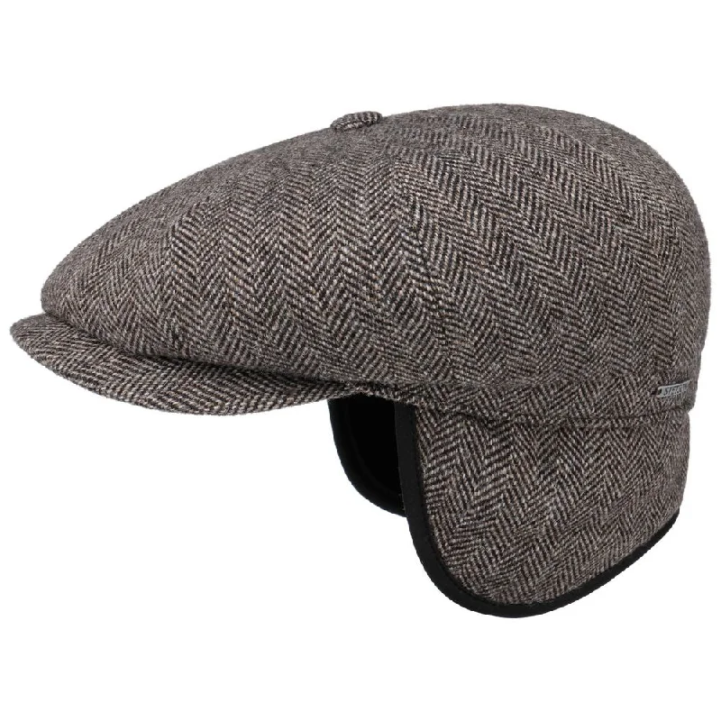 Stetson Hatteras EL Mørkegrå Sixpence Flat Cap med Øreflapper