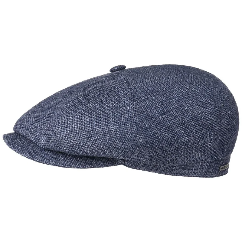 Stetson Hatteras Mørkeblå Virgin Wool/Linen Sixpence Flat Cap - S (55 cm)