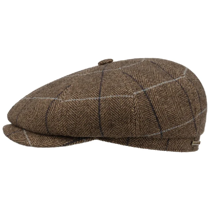 Stetson Hatteras Wool Brown Herringbone Sixpence Flat Cap