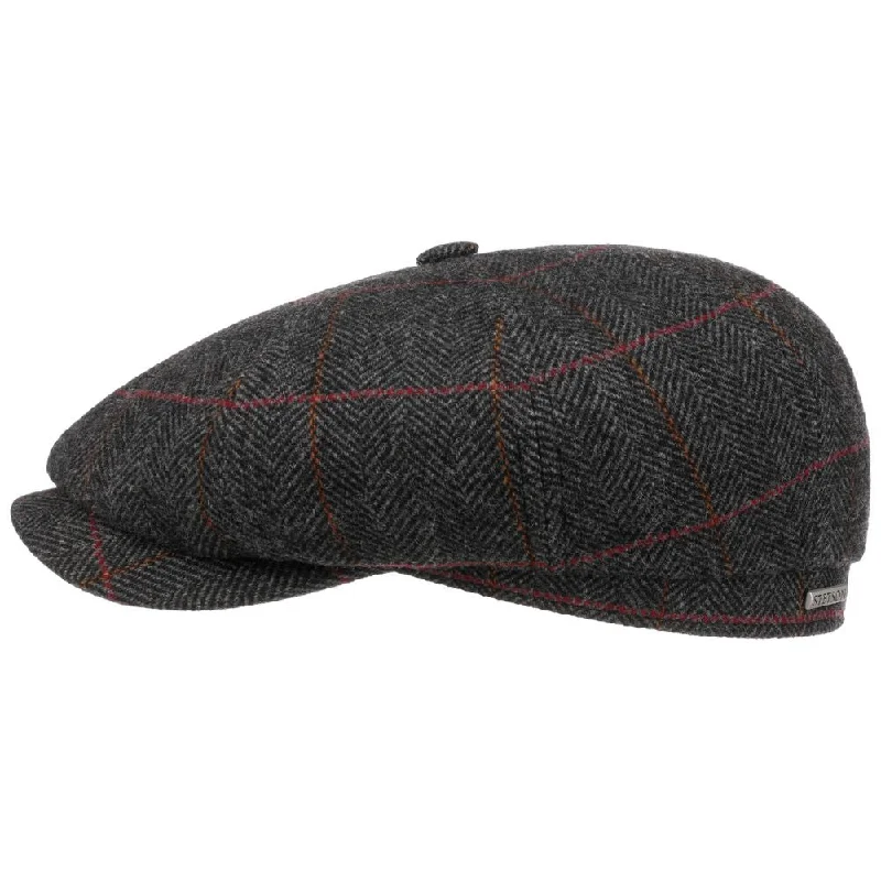 Stetson Hatteras Wool Dark Grey Herringbone Sixpence Flat Cap - S (55 cm)