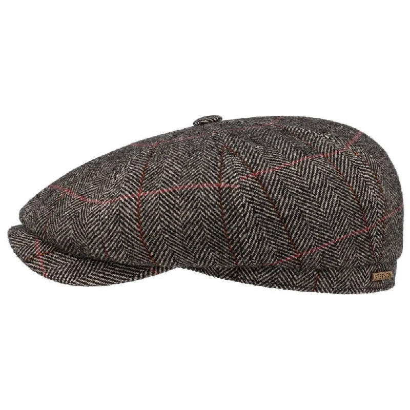 Stetson Hatteras Wool Grey Herringbone Sixpence Flat Cap - S (55 cm)