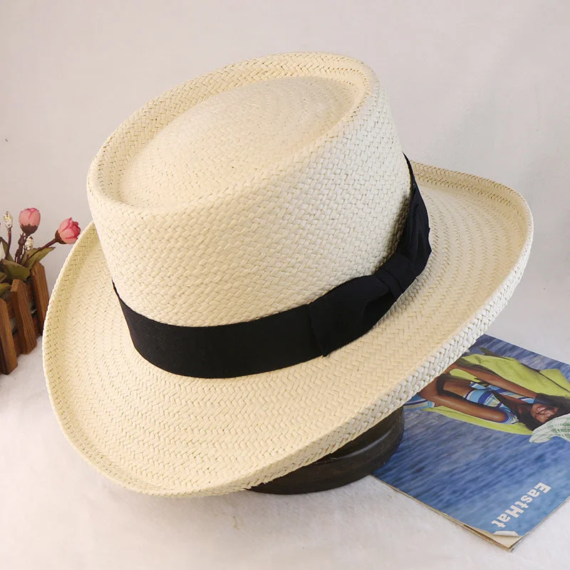 Vintage Vibe Straw Pork Pie Hat - Beige