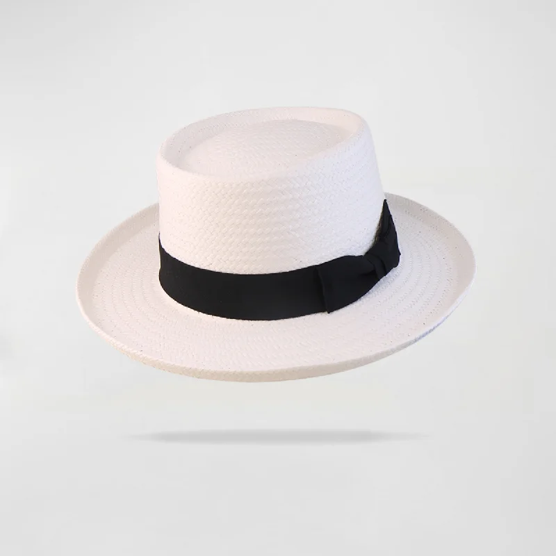 Vintage Vibe Straw Pork Pie Hat - White