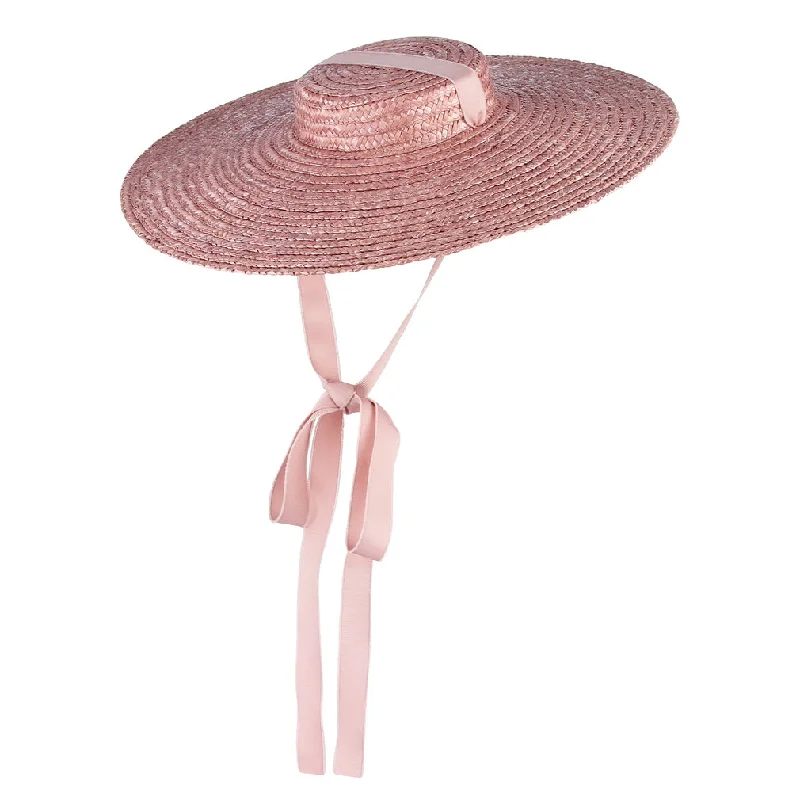 Women's Elegant Large Brim Boater Straw Sun Hat Summer Hats Flat Top Straw Hat Beach Sun Hat