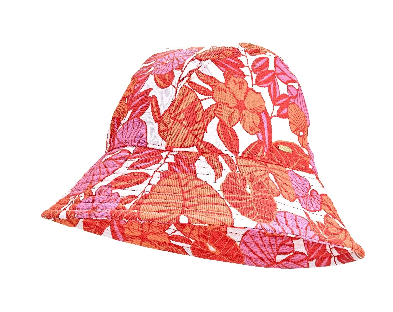 Katia Cotton Bucket Hat | Radiant Coral Casia Palm