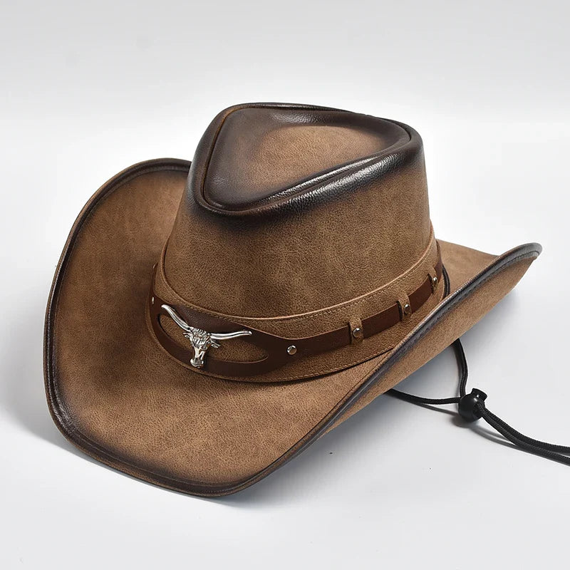 Leather Western Cowboy Wide Brim Hats