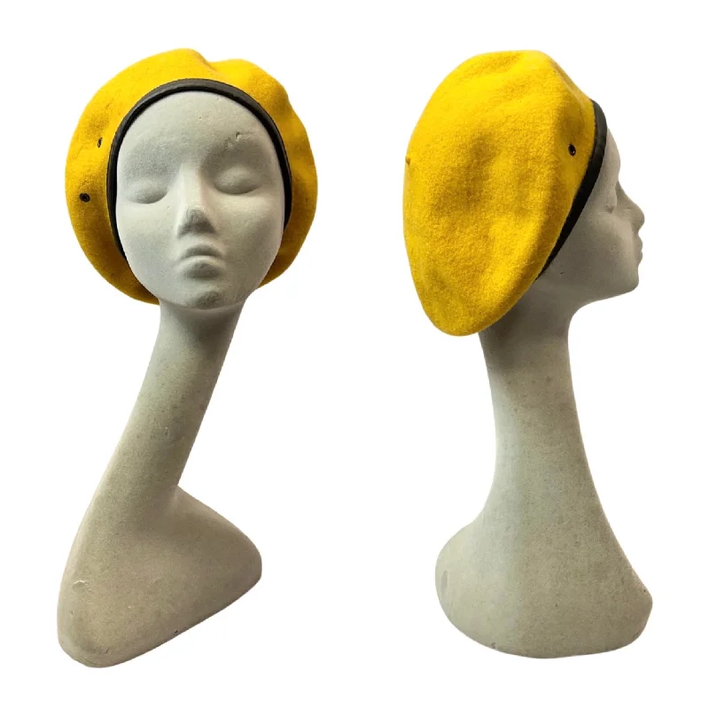 VINTAGE 70s MUSTARD YELLOW H&M HENNES MAURITZ MOD WOOL BERET