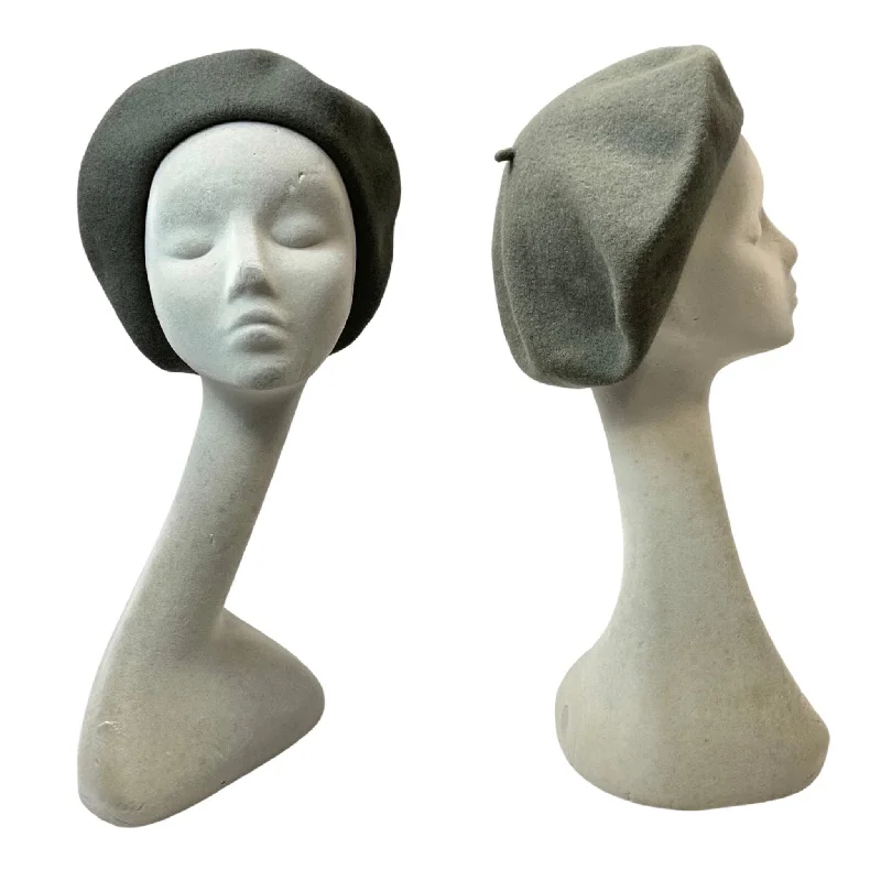 VINTAGE 60s 70s STONE GREY MOD WOOL BERET