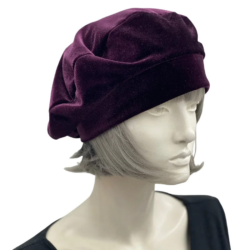 Beret for Women in Velvet Eggplant Plum and Satin Lined