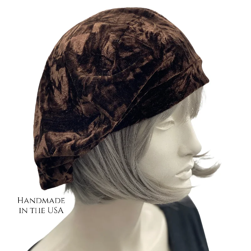 Beret Hat in Brown Textured Velvet