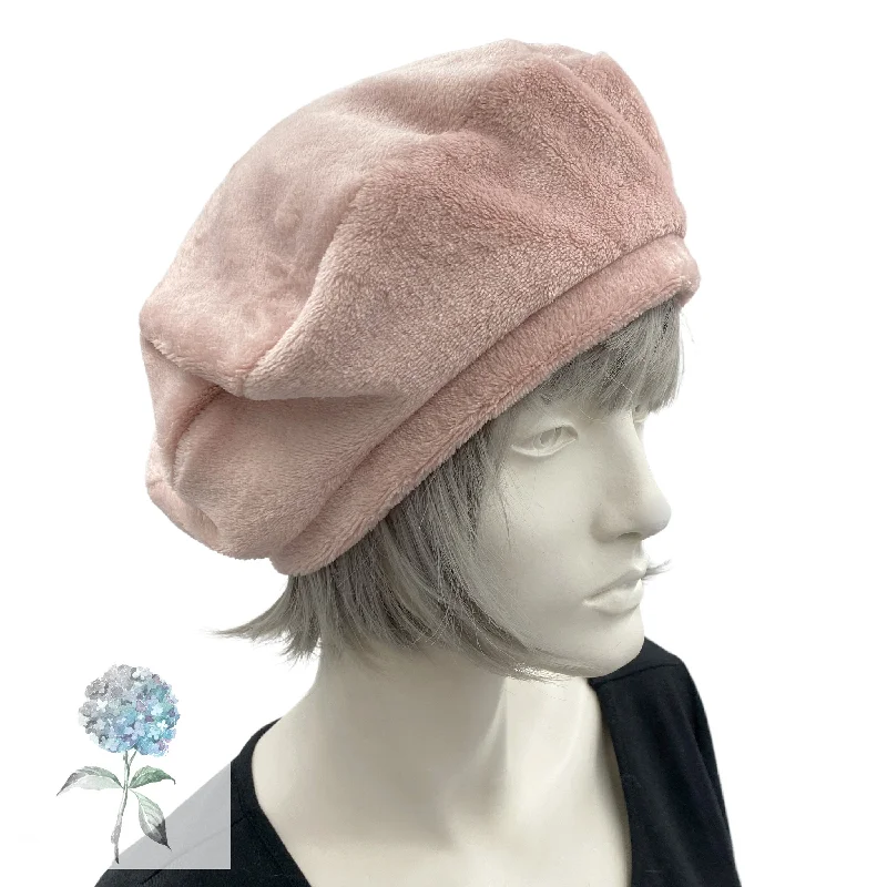 Beret Hats for Women in Soft Plush Pink Fleece