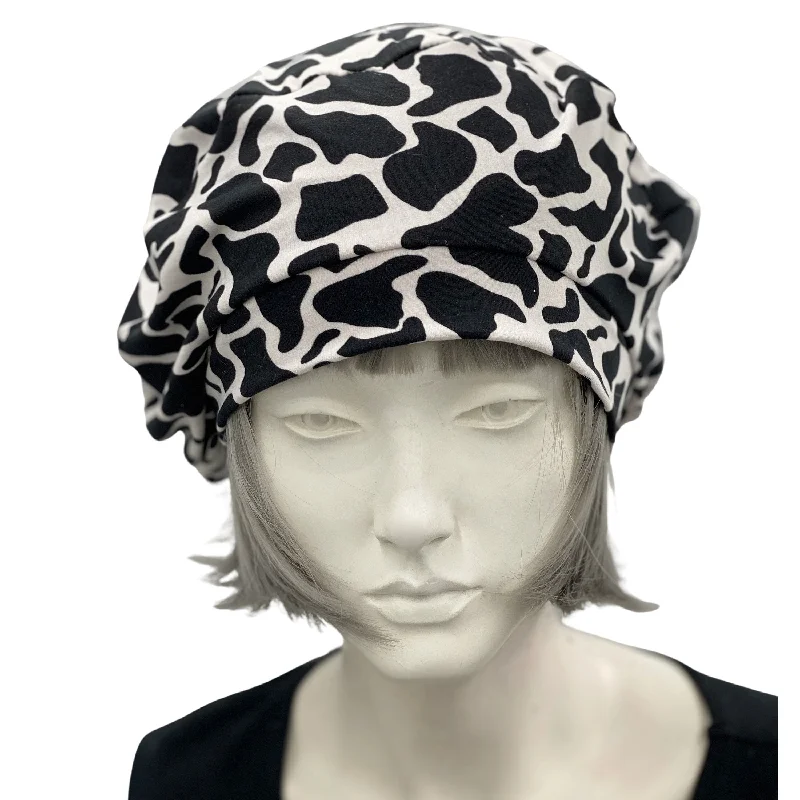 Black and White Dalmatian Print Lightweight Beret