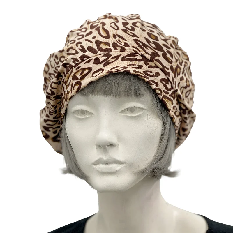 Leopard Print Brown and Cream Lightweight Beret