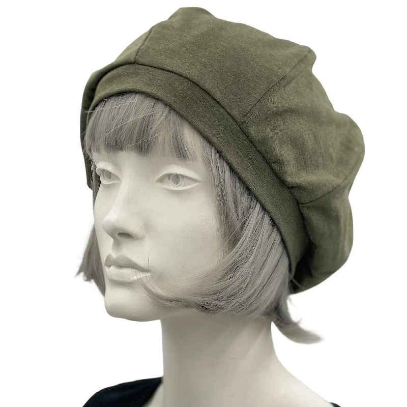 Beret in Olive Green Cotton Jersey